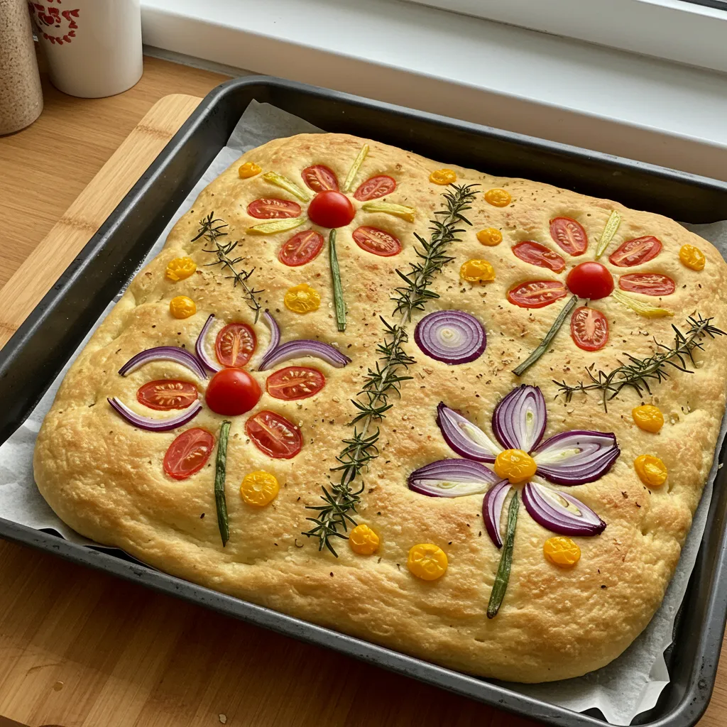 Decorated Focaccia Bread: An Artisan Garden Masterpiece